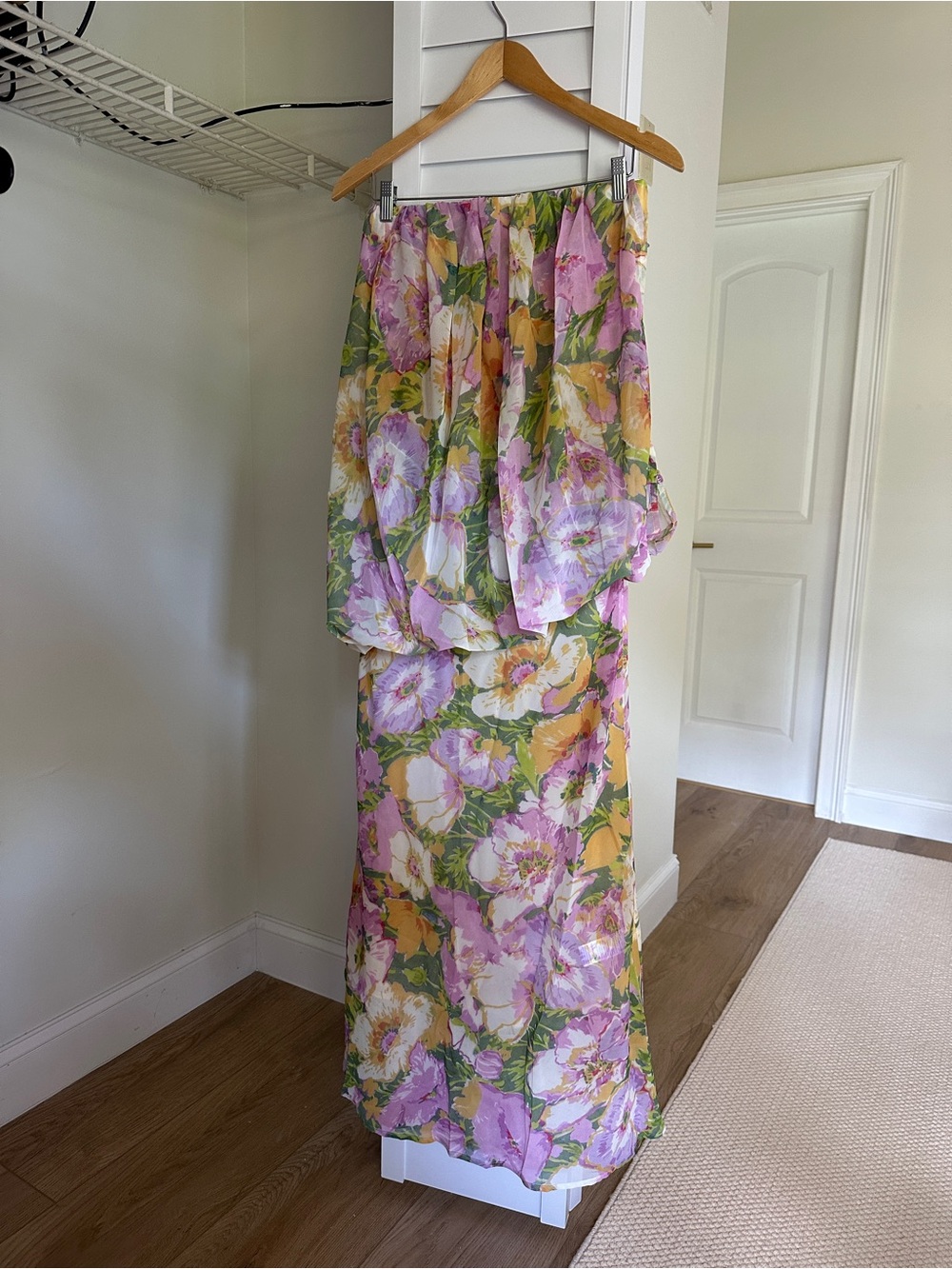 Floral Pink and Yellow Maxi Dress with Green Accents - Picture 6 of 8
